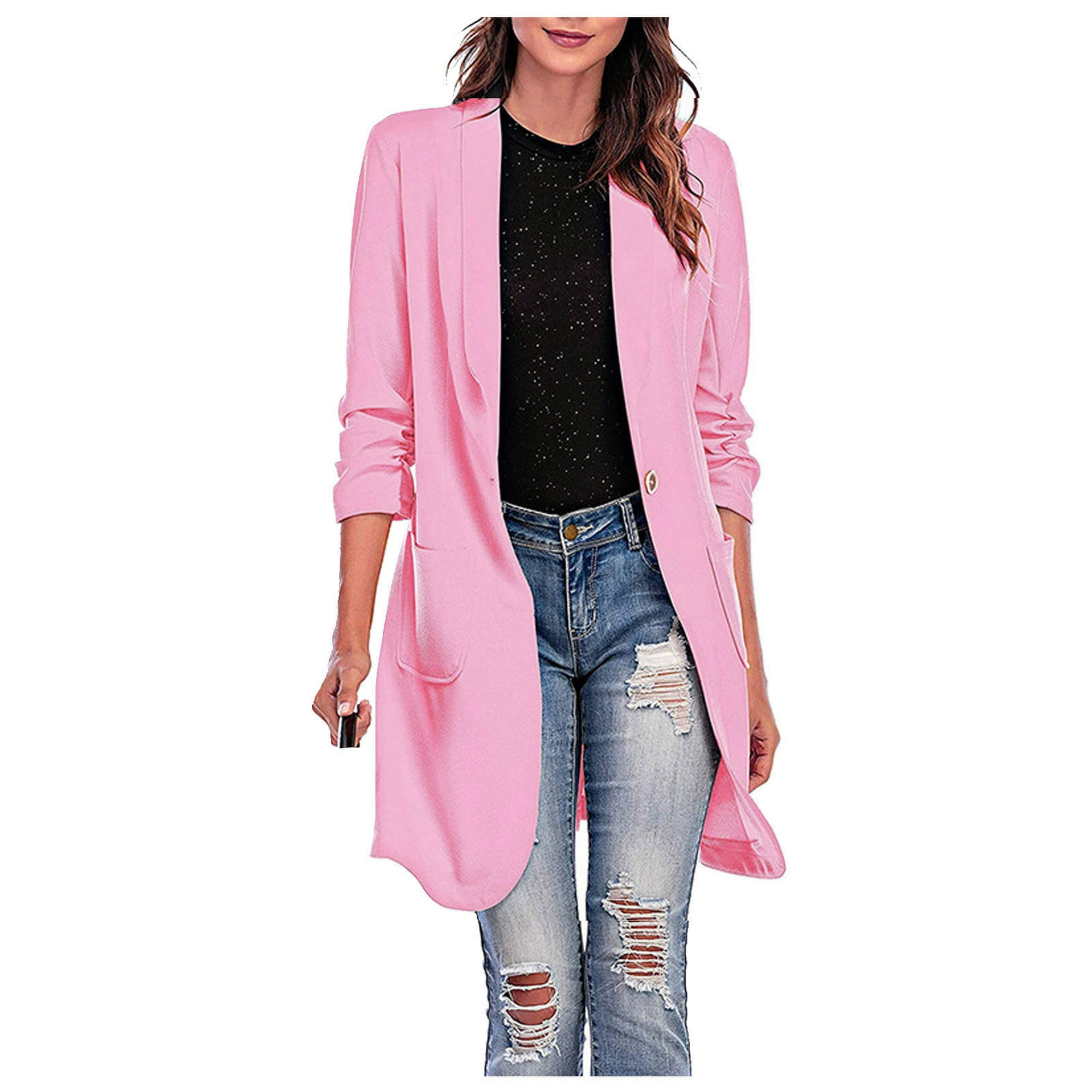 Gibobby Blazer para mujer Casuales para Mujeres Blazer de Oficina de Color  Sólido Chaqueta Abierta Tipo Blazer(Rosa,M)