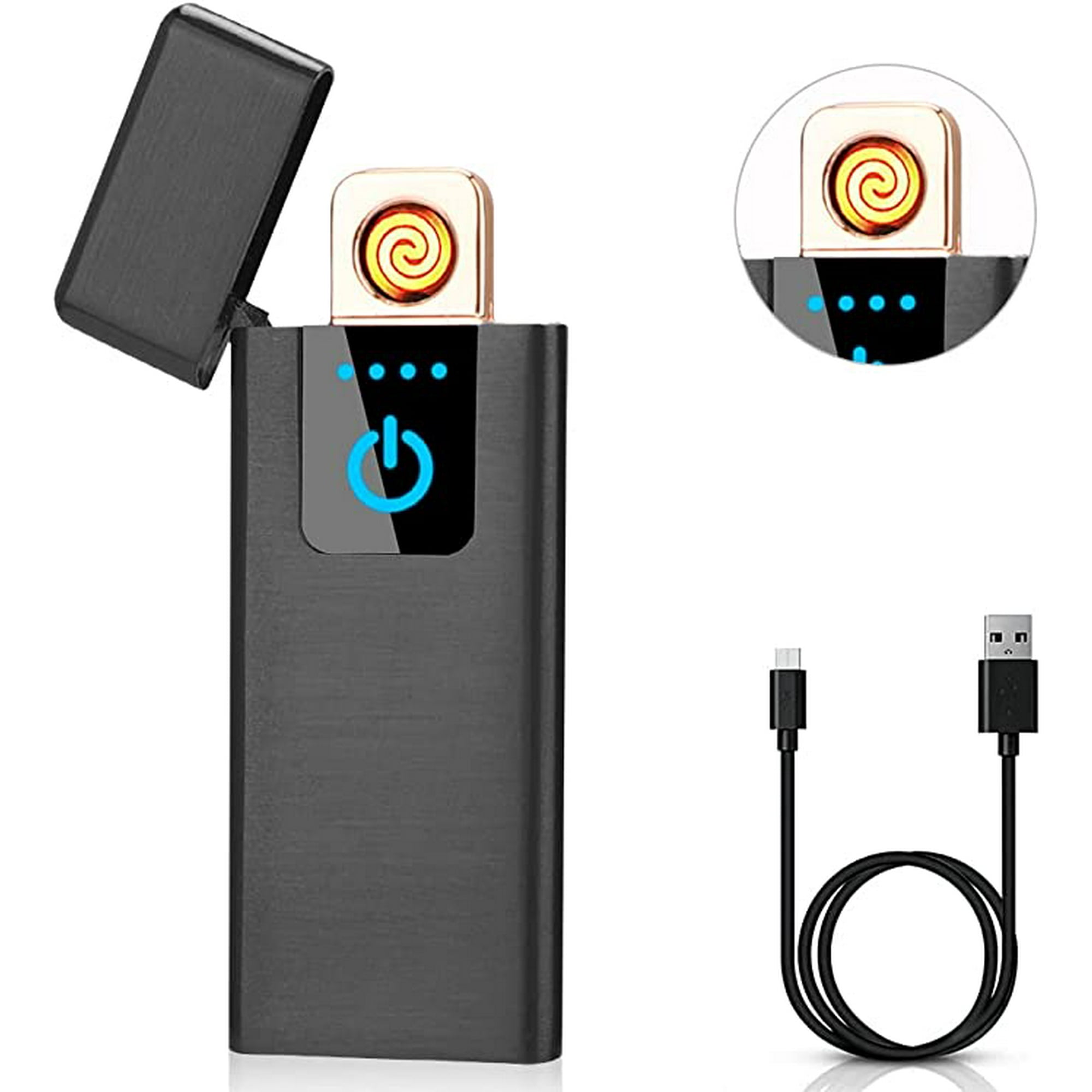 Encendedor de doble arco, encendedor electrónico de butano recargable 2 en  1, encendedor recargable por USB con indicador de batería, resistente al