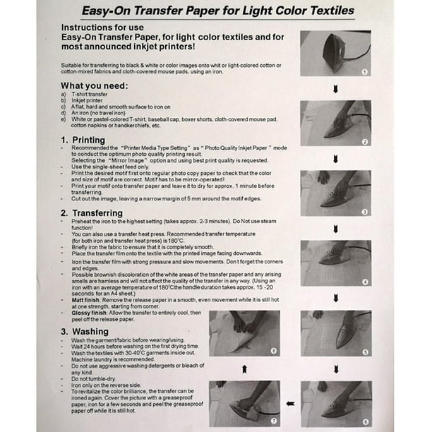 5 / 10x A4 Papel de transferencia para impresora de inyección de tinta  Light 5Pcs Sunnimix Vinilo de papel de transferencia de calor
