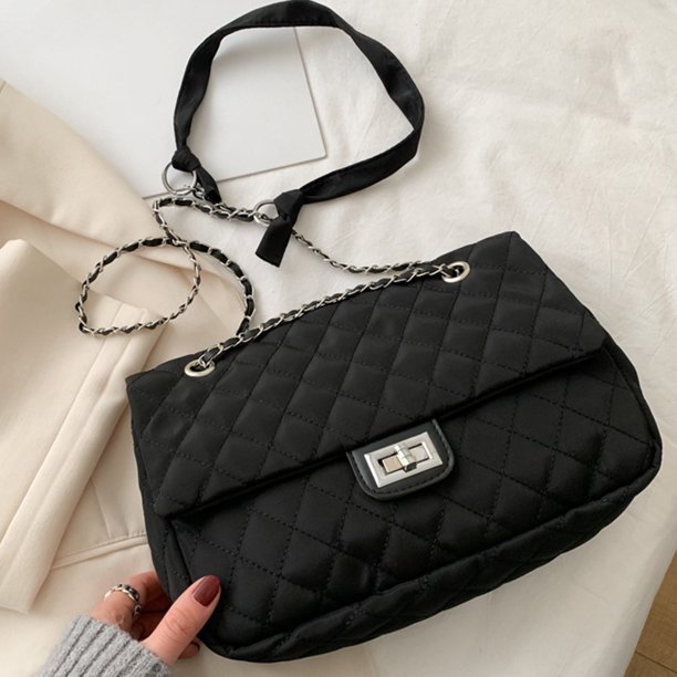 Bolso Manos Libres Negro Con Cadena Para Mujer