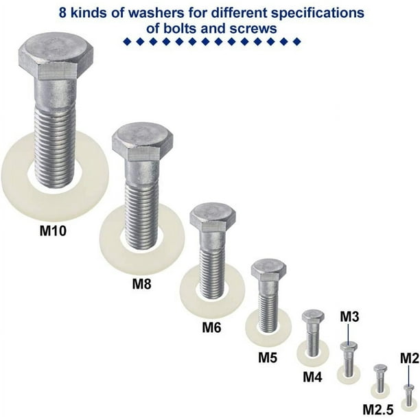 Kit de anillo de junta plana arandela plana, nylon M2/M2.5/M3/M4/M5/M6/M8  Kit de juntas planas 350 piezas amortiguadores blancos para aplicaciones de