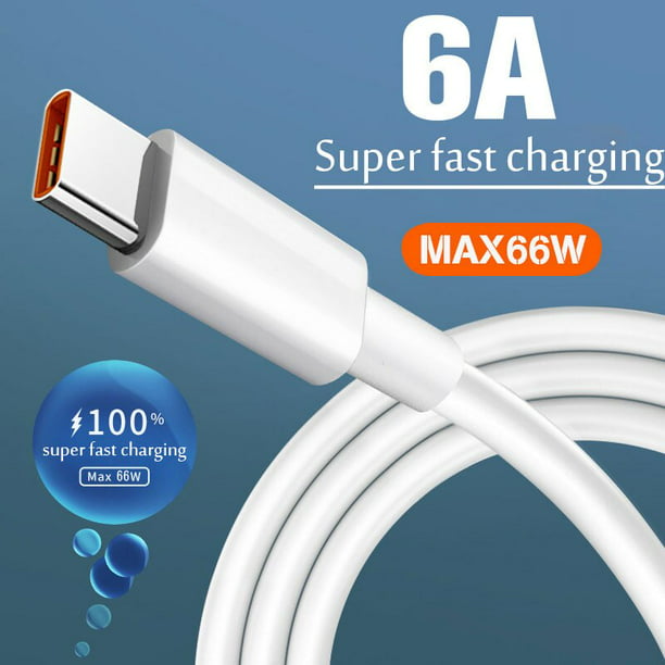 Cable USB tipo C súper rápido 6A 66W para Huawei Mate 40 50 Xiaomi 11 10  Pro OPPO R17, Cable cargador USB C de carga rápida, Cable de datos Tan
