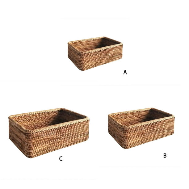 myHomeBody Cesta rectangular de almacenamiento de mimbre, cesta tejida para  decoración del hogar como bandeja de servir, cesta de jardín, cesta de