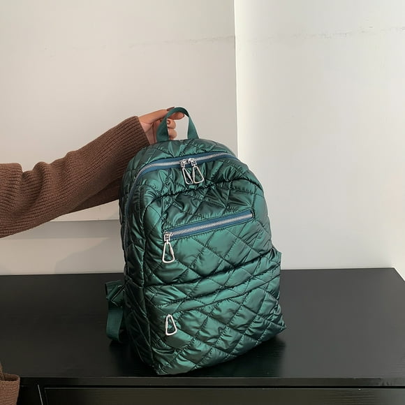 bolso mochilas acolchadas para mujer rhombic lattice mochila de invierno para niñas verde