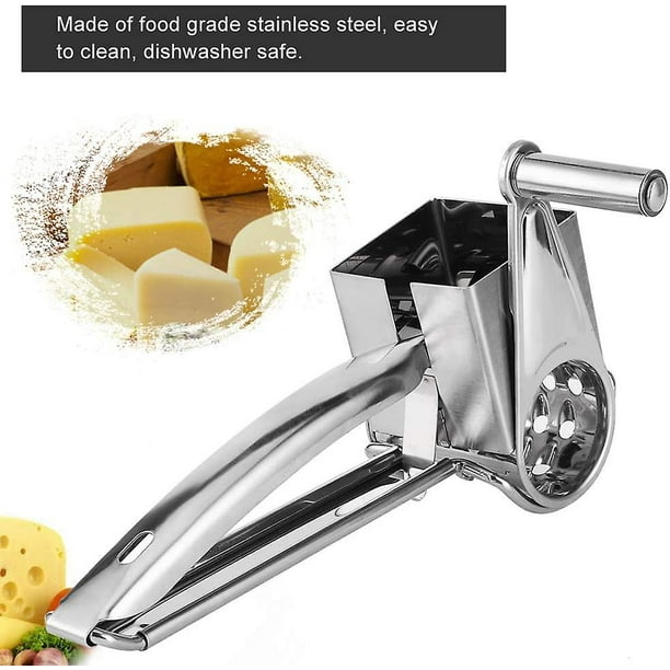 Rallador de queso giratorio 4 en 1, cortador de queso con 4 cuchillas y  mango, rallador manual de acero inoxidable para rallar queso duro nueces de