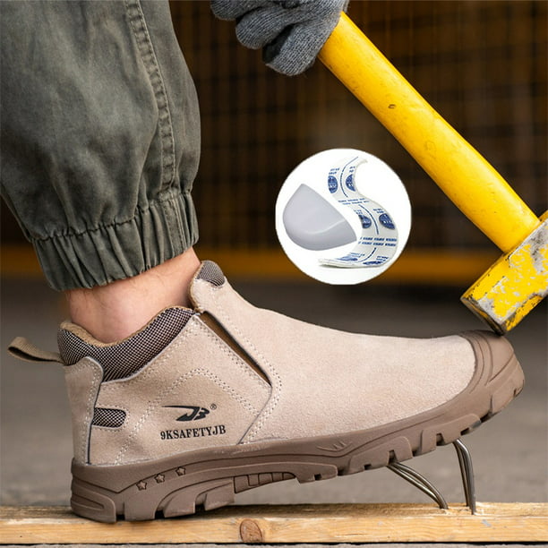 Zapatos de Seguridad Hombre Mujer Calzado de Trabajo Ligeros Antideslizante Zapatillas  de Seguridad con Punta de Acero Caqui 37 : : Moda