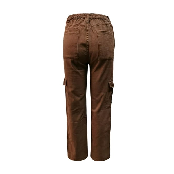 Pantalones vaqueros con botones de estilo Industrial para mujer, pantalones  Cargo con múltiples bolsillos, Vintage, marrón, negro, acampanado -  AliExpress