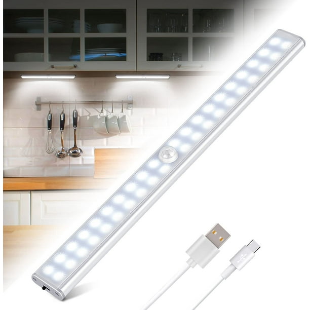 40 luces LED para armario, luz para armario con sensor de movimiento, tira  de luz LED recargable por USB, 4 modos de iluminación, luz para armario