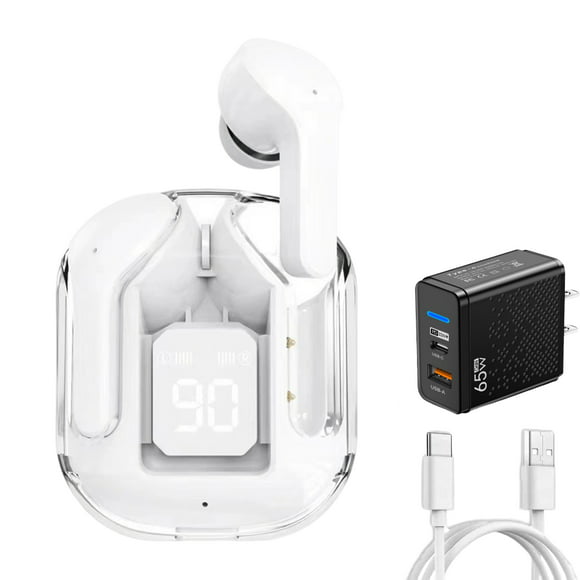 audífonos inalámbricos bluetooth 53 de transparente auriculares con microfono y cargador usbpd tip tmvgtek para iphone samsung huawei laptop