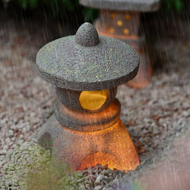Linterna Solar LED de piedra Pagoda, torre de piedra de resina