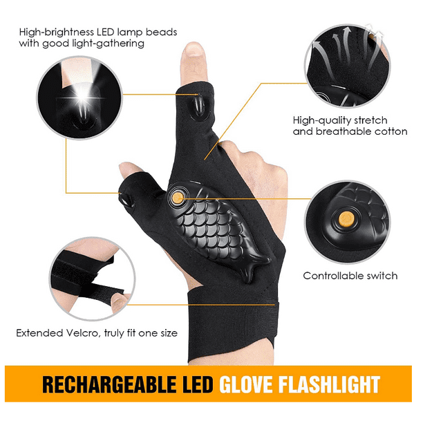 1 par de guantes con linterna LED para trabajo eléctrico, guantes de pesca  y artilugios geniales con poca luz, regalos de cumpleaños para hombres, pap