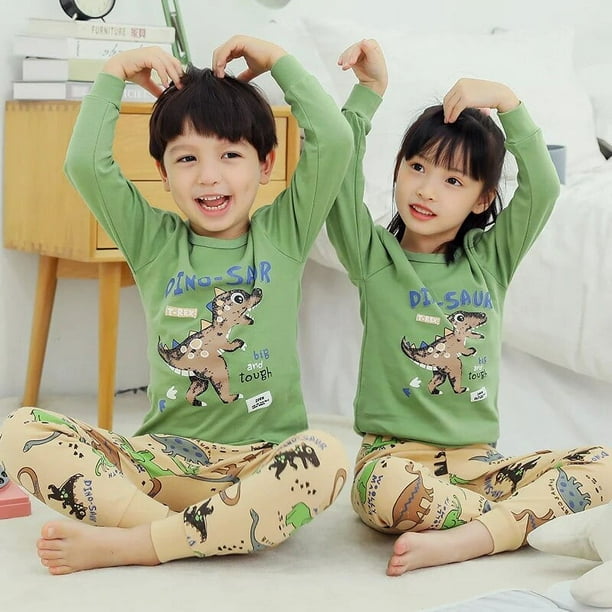 Pijamas de manga larga para niños y niñas, ropa de dormir de