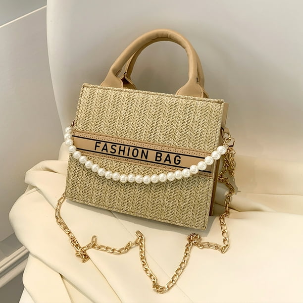 Bolso bandolera de moda con decoración de perlas, bolsos mano, cadena para mujer (caqui) Ehuebsd Para Estrenar | Walmart en línea