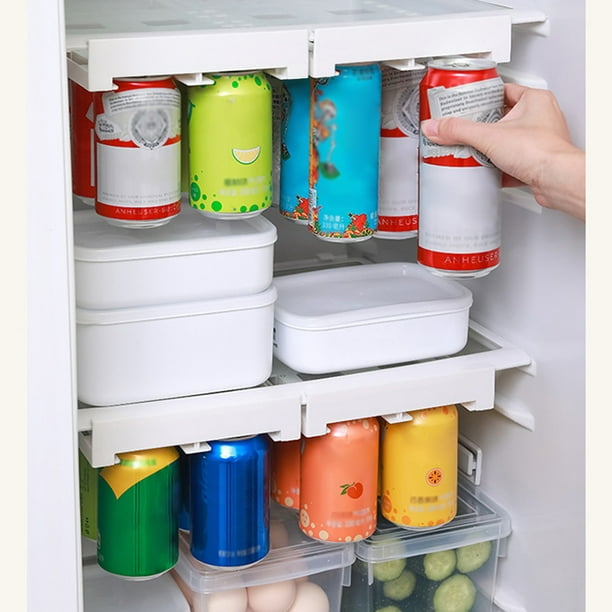 Organizador portátil de latas de refrescos para refrigerador, organizador  de latas de refrescos de plástico transparente con mango extraíble, soporte