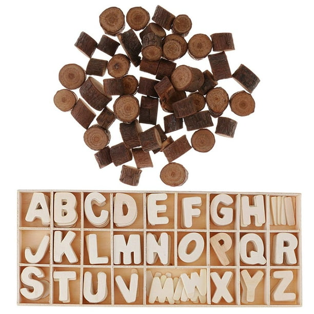 156 X Letras de Pequeñas Alfabetos de Piezas para Manualidades con Bandeja  de Almacenamiento Soledad Discos de rodajas de madera natural