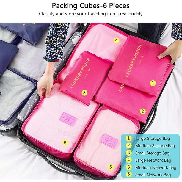 Conjunto 6 en 1 de organizadores de equipaje para viajes, conjunto completo  de bolsas de almacenamiento de viaje de diferentes tamaños, organizador de  maletas de nailon, 3 cubos + 3 bolsas de