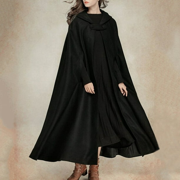 Capa de mujer, con capucha, sin mangas, capa larga, disfraz, cosplay,  prendas de vestir exteriores Eccomum Negro/L