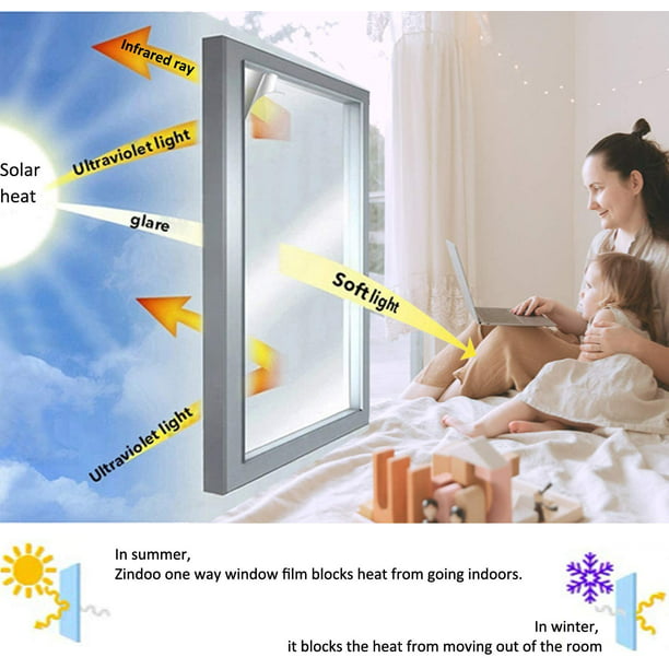Película de ventana de privacidad Película de ventana adhesiva Efecto de  espejo unidireccional Papel de espejo resistente al calor Lámina de espejo  opaca de una vía Anti UV Protección solar Plata 30x