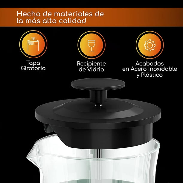 VEVOK CHEF Prensa francesa Cafetera de té de vidrio resistente al calor  Sistema de filtración de 4 niveles de vidrio de borosilicato Prensa de café