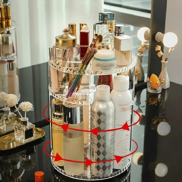 Organizador de maquillaje giratorio 360°, organizador de perfumes de gran  capacidad para tocador, organizador de encimera de baño con soporte para