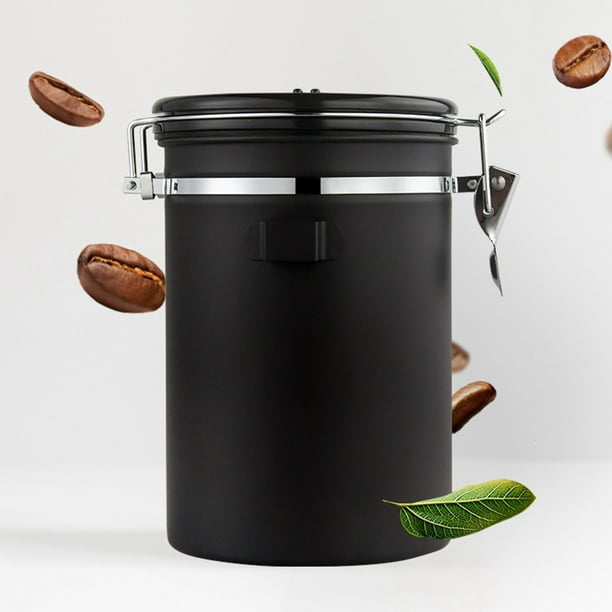 Recipiente de café hermético, recipiente de cocina de acero inoxidable de  1.8 L con rastreador de fecha y tapas herméticas para café en granos, café