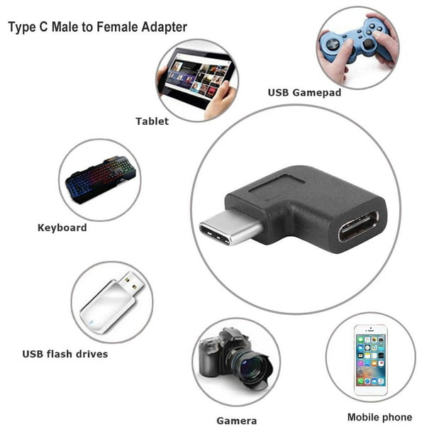 Adaptador USB C de ángulo recto, USB C de 90 grados a USB tipo C, adaptador  macho a hembra, extensión convertidor, para laptop, tableta y teléfono