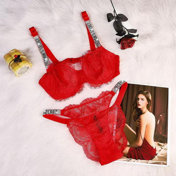 Victoria's Secret Rhinestone Conjunto De Lencería Rosa Cómodo Push-up  Sujetador Bragas 2 Piezas Sexy Panty Setpangjing