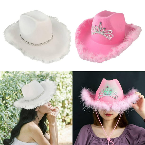 2 uds sombrero de sombreros de vaquero para mujer vestido de lujo +Rosa  BLESIY sombrero de vaquera