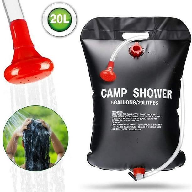 Bolsa de ducha portátil para campamento de 20 l/5 galones, ducha solar,  bolsa de ducha para camping con manguera desmontable y cabezal de ducha  conmutable de encendido y apagado para acampar al
