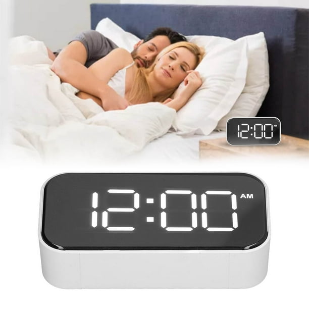 Reloj despertador digital con gran número USB, espejo recargable, reloj  electrónico de escritorio para dormitorio, sala de estar, oficina, estuche  blanco, fuente blanca