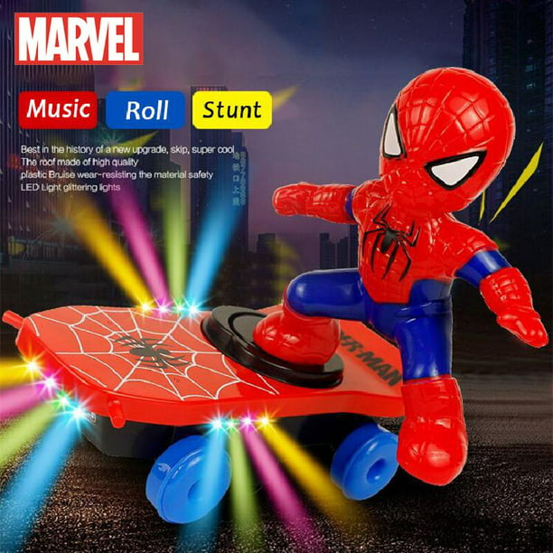 Juguete musical eléctrico de Marvel Spiderman para niños, patineta con  rotación automática, juguete acústico-óptico, regalo Gong Bohan LED