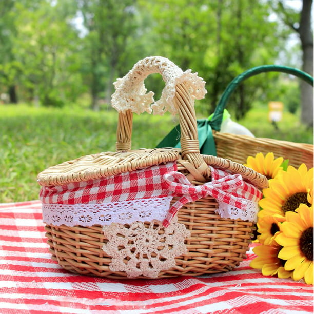 CJFael Cesta de mimbre pequeña para flores, cesta de almacenamiento  portátil, cesta de almacenamiento para pícnic, mini cesta de flores de  ratán tejida cesta de verduras para frutas de color madera 
