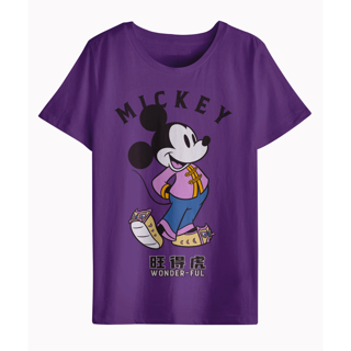 Disney Camisa de moda de Mickey Mouse para mujer, cuello redondo recortado  con estampado de manga