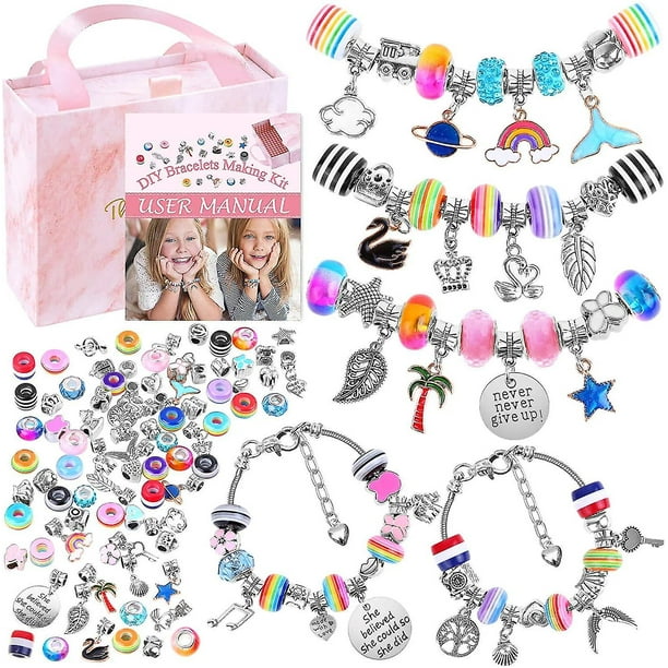  DAZZLINGKIT Kit de fabricación de pulseras de cuentas para hacer  joyas, kit para niñas. Más de 500 piezas de formas y colores variados,  juguetes perfectos para niñas de 6 años +-8-10-12 