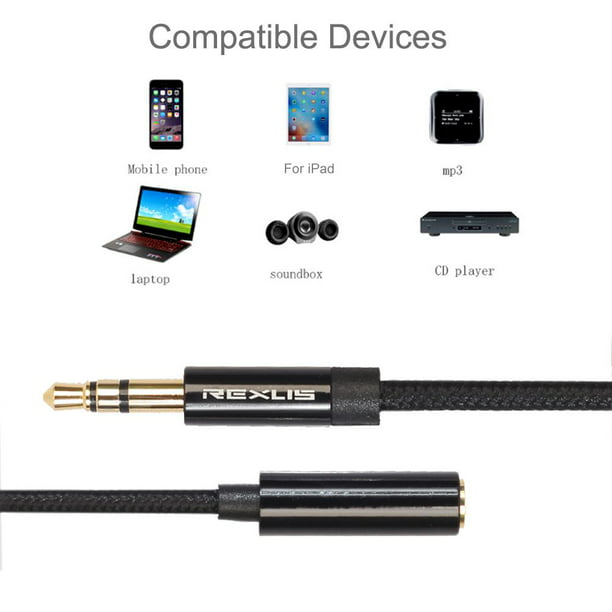 Cable alargador de auriculares Jack de 3,5 mm macho a hembra Cable alargador  de audio (50 cm) WDOplteas Para estrenar