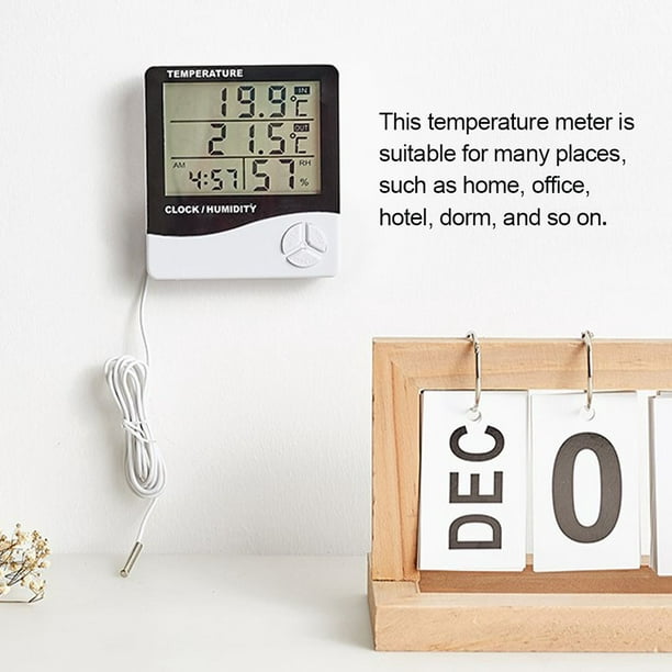 Medidor electrónico de humedad y temperatura para interiores y exteriores  con reloj despertador HTC-2