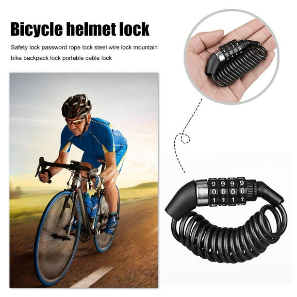 Bicicleta Bloqueo de casco antirrobo para bicicleta de carretera MTB,  bloqueo de Cable de seguridad con contraseña de 4 dígitos