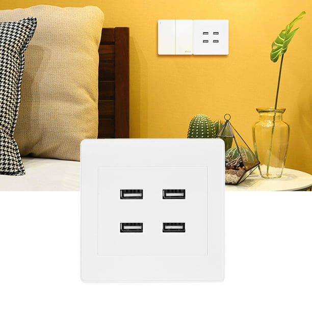 Enchufe USB montado en la pared, 4 puertos USB CC 5 V para oficina en casa,  toma de corriente eléctrica montada en la pared (110 ~ 250 V), tamaño