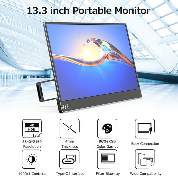 Monitor portátil de 12,5 pulgadas Pantalla IPS Resolución de 2560*1440  Visualización de 178° yeacher Monitor