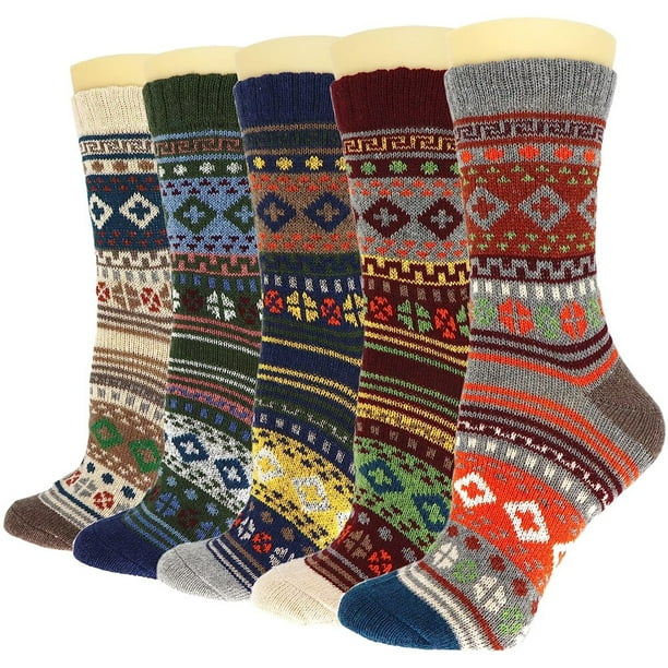  n/a 5 pares de calcetines de lana de invierno para hombre,  calcetines gruesos de oveja, calcetines cálidos de estilo retro coloridos  para botas de nieve (color A, tamaño: talla única) 
