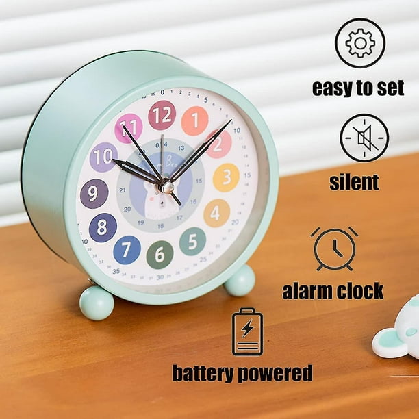 Reloj despertador de aprendizaje para niños/niñas, pequeños y lindos  relojes de mesa silenciosos con pilas, reloj despertador analógico de 4  pulgadas para dormitorios (oso verd YONGSHENG 8390611668587