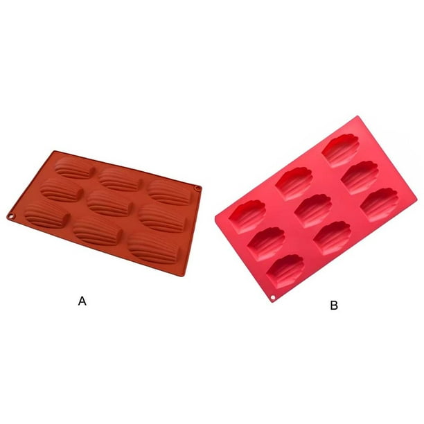Molde para magdalenas de 9 cavidades, 2 moldes antiadherentes de silicona  para magdalenas, molde para hornear pasteles en forma de concha (rojo