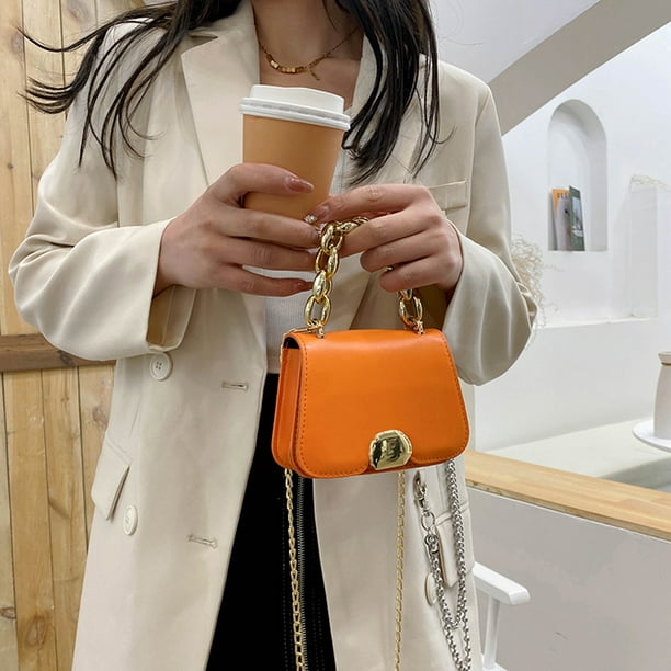 Bolsa Diseñador Mujer Cadena PU Cuero Bandolera Mini Bolso Cuadrado (Naranja) JShteea Para Aurrera en línea