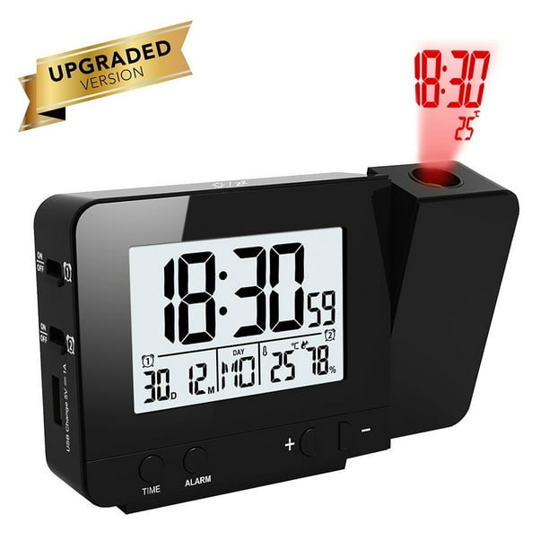 Proyección Reloj despertador Proyector de 180 ° con radio FM Función de  repetición 4 atenuador Alar MABOTO Despertador