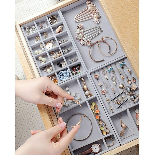 2x bandeja de exhibición de joyería apilable cajón organizador anillos caja  de soporte de almacenami jinwen Bandeja de joyería