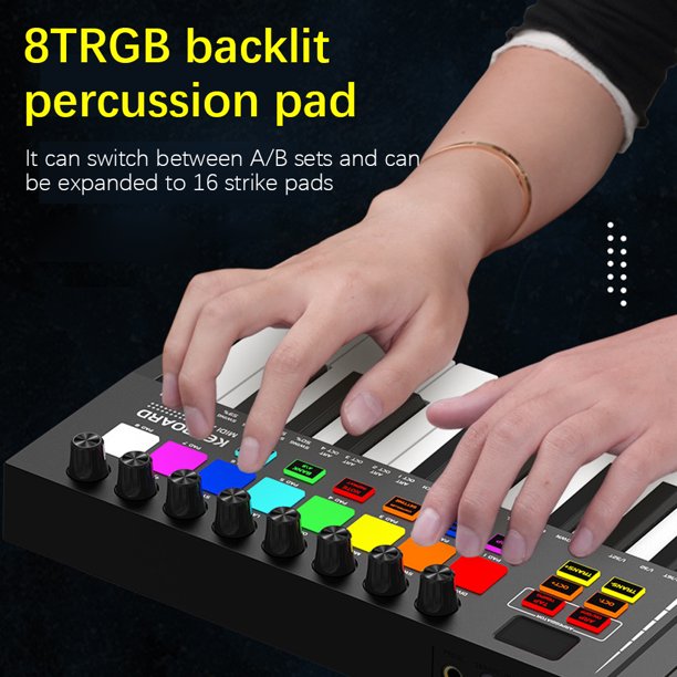 Teclado Piano MIDI Controlador de teclado Mini Teclado USB de 25 teclas y  almohadilla de tambor Controlador MIDI Instrumentos musicales profesionales