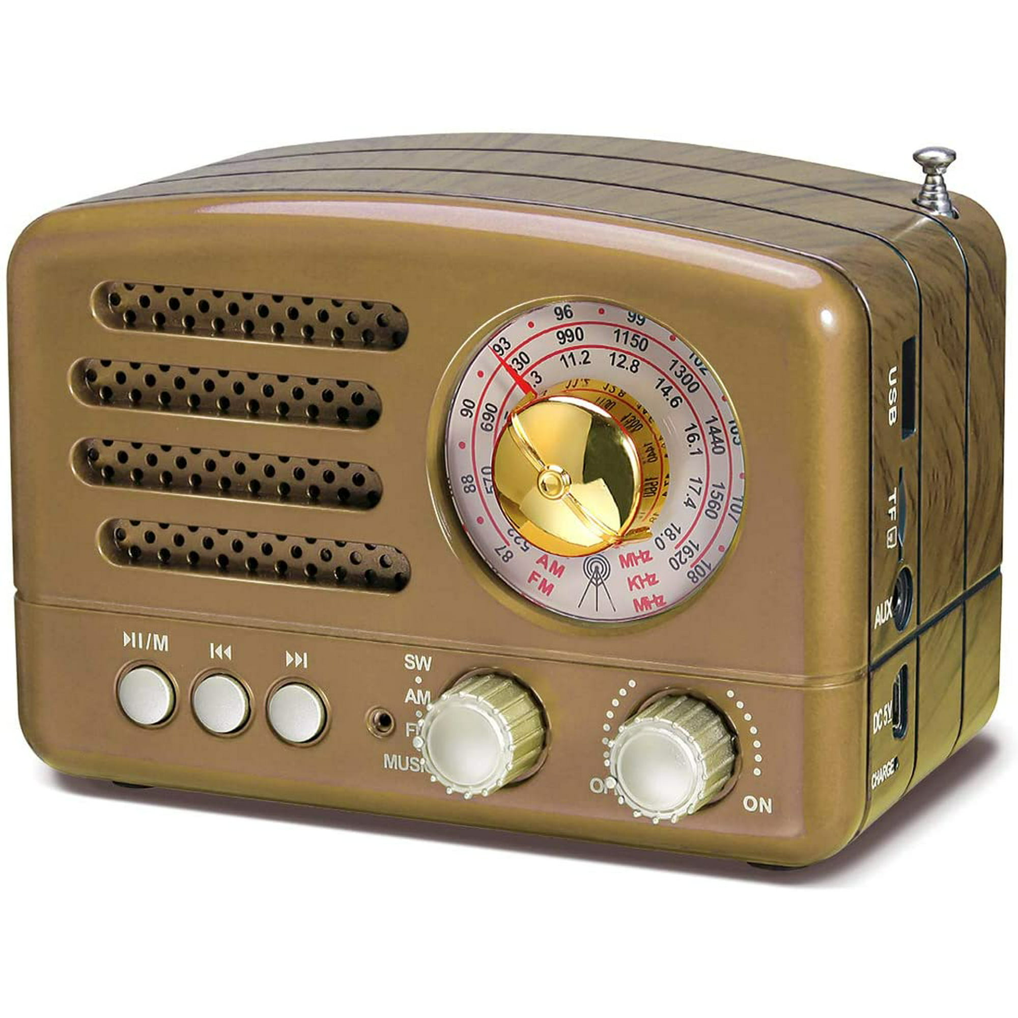 Radios portátiles AM FM, radios con batería recargable (reproducción de 7  horas), enchufe de alimentación de CA y DC-5V en, radio vintage o de  emergencia 