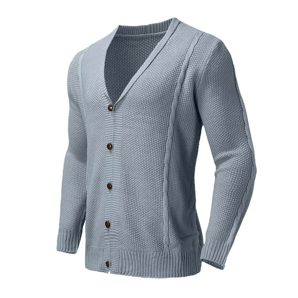  Suéter tipo cárdigan para hombre, de algodón, con cremallera,  grueso, cálido, informal, de punto (color: gris, talla: M) : Ropa, Zapatos  y Joyería