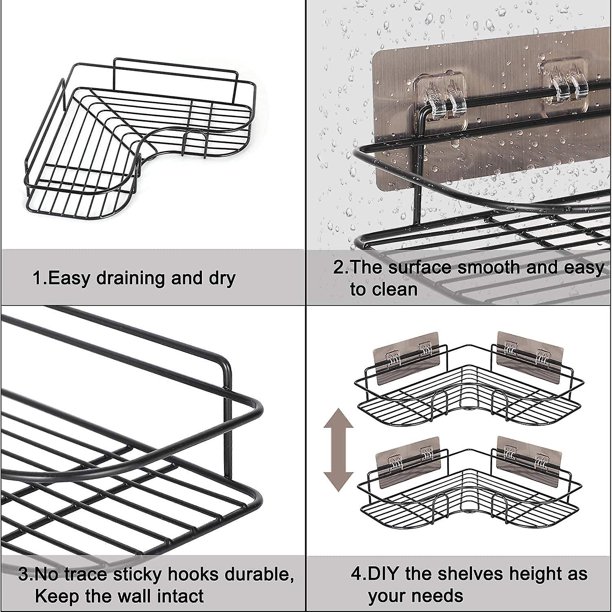 Acero inoxidable baño ducha de esquina adhesivo No perforar