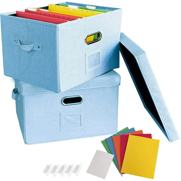 Cajas organizadoras plegables de almacenamiento de archivos con tapas, caja  de almacenamiento de documentos de oficina de lino, caja de archivo, caja